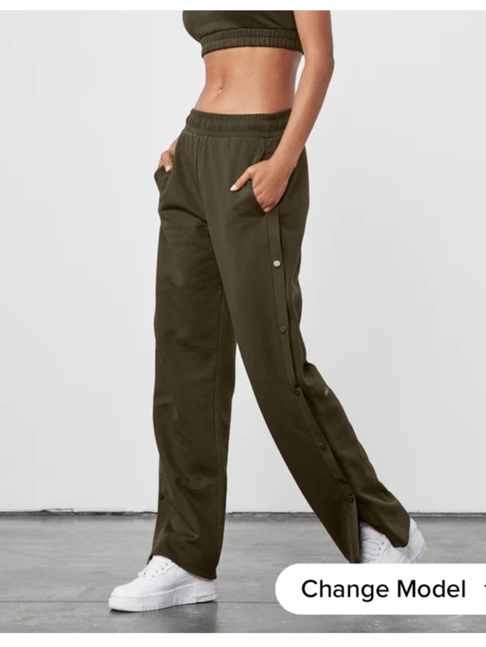 ALO Yoga Olive Snap-side Wide Leg Track Pants